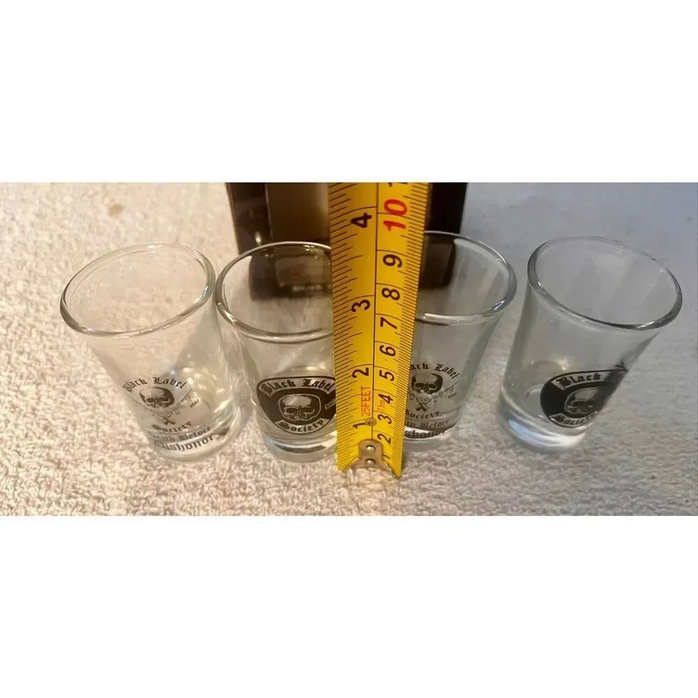 BLACK LABEL SOCIETY BLS FOUR SHOT GLASSES 2 -SKULL LOGO 2 -DEATH BEFORE DISHONOR